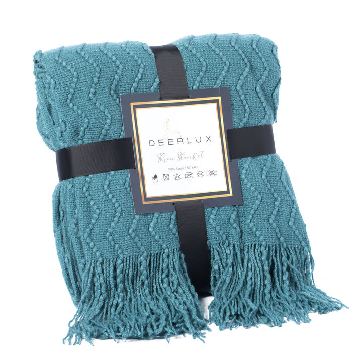 Decorative Chevron Pattern Knit Throw Blanket, 50x60 in, Made with Premium Yarns, Finished with Chic Fringe Details - Red, Lightweight, Breathable, Easy Care