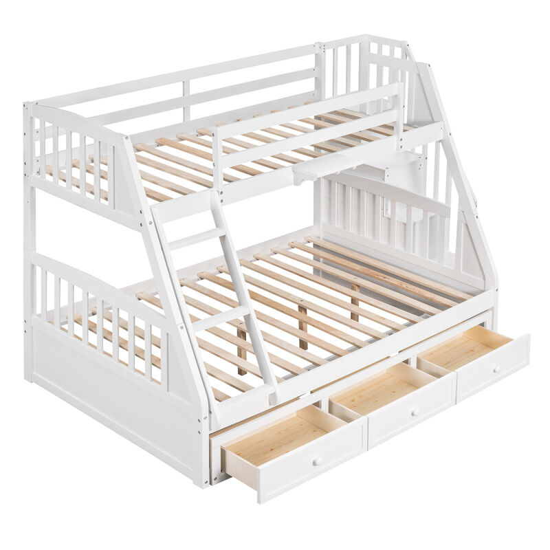 Twin-Over-Full Bunk Bed With Drawers, Ladder And Storage Staircase