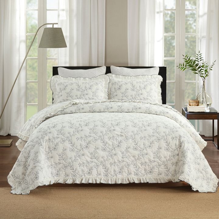 Marcielo 3-Piece 100% Cotton Oversized Ruffle Bedspread Coverlet Set Lightweight Quilt Set King