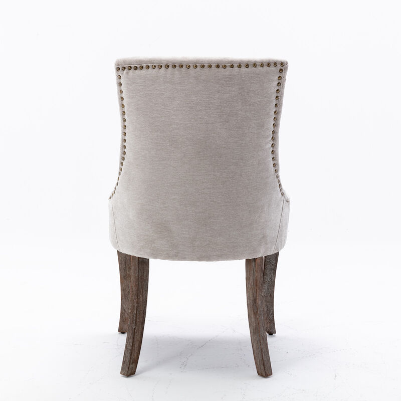 Set of 2 Upholstered Side Dining Chairs, Thick Fabric, Solid Wood Legs, Nailhead Trim