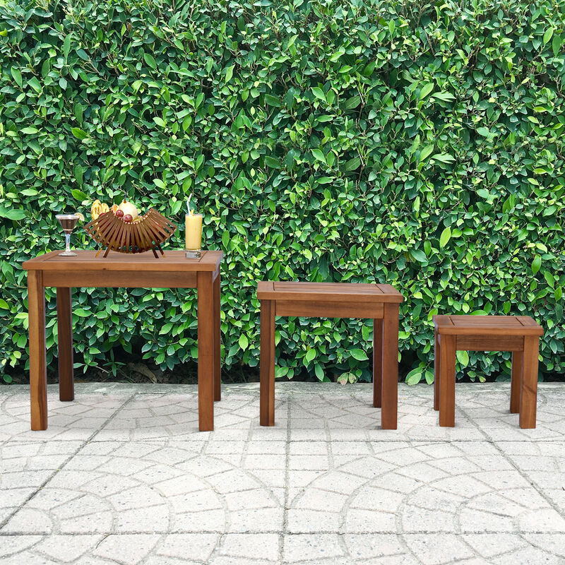 3 Piece Nesting Side Coffee Table Outdoor Patio Acacia Wood End Desk