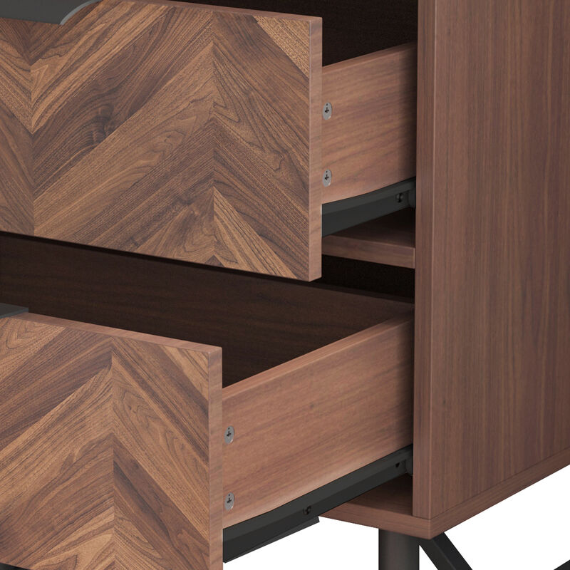 2-Drawer Brown Wood Nightstand With Metal Legs, Side Table Bedside Table 24 in. H x 18.9 in. W x 15.7 in. D