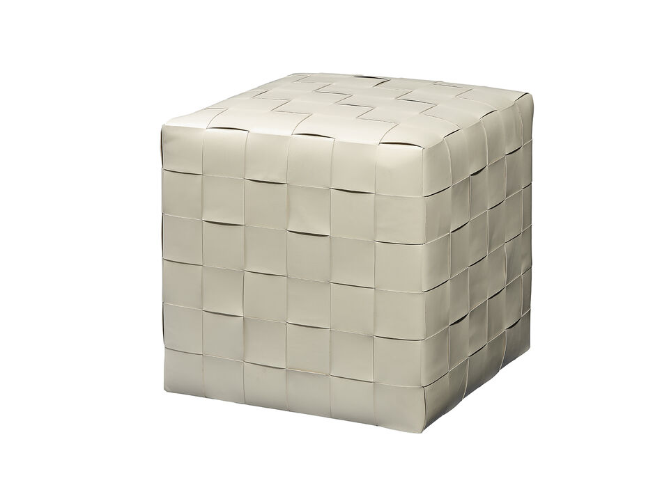 Woven Leather Ottoman White