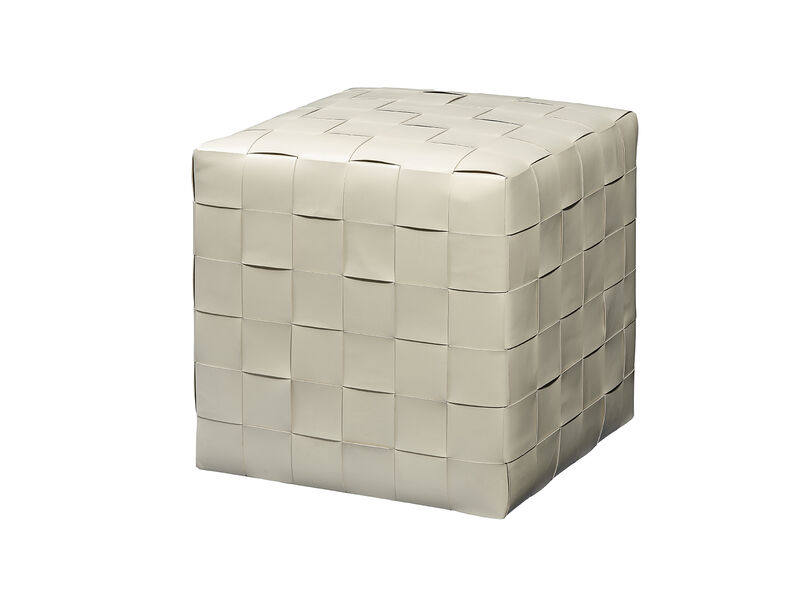 Woven Leather Ottoman White