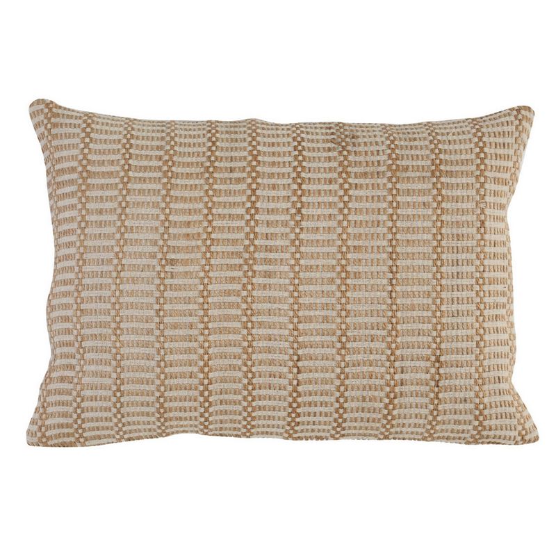 14 x 20 Lumbar Accent Throw Pillow, Basket Jute Handwoven Pattern, Beige-Benzara