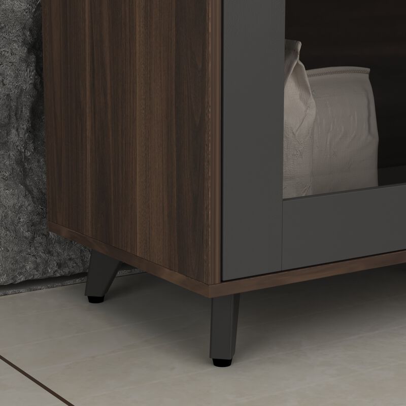 Brown Large Kitchen Pantry Cabinet Buffet with 4-Drawers Hooks Open Shelves and Glass Doors