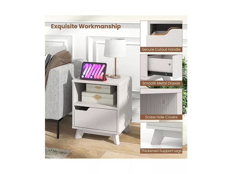 Costway 2 PCS Nightstand Set of 2 Sofa Side End Table with Storage Shelf & Drawer Space-Saving.