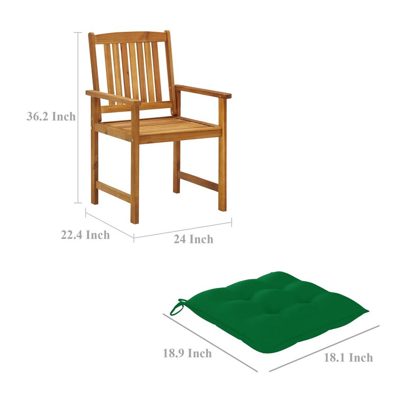 Blaire Outdoor Chair Set of 2, Green Fabric, Brown Solid Acacia Wood - Benzara