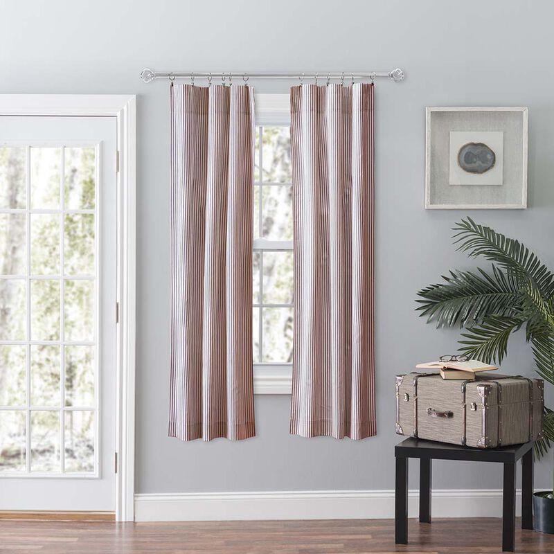 Ellis Curtain Plaza Classic Ticking Stripe Printed on Natural Ground Tailored Panel Pair with Tiebacks