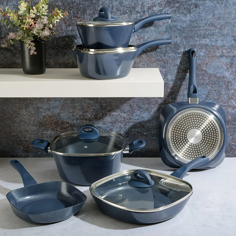 Soho Lounge Diamond 10 Piece Ceramic Nonstick Aluminum Cookware Set in Blue