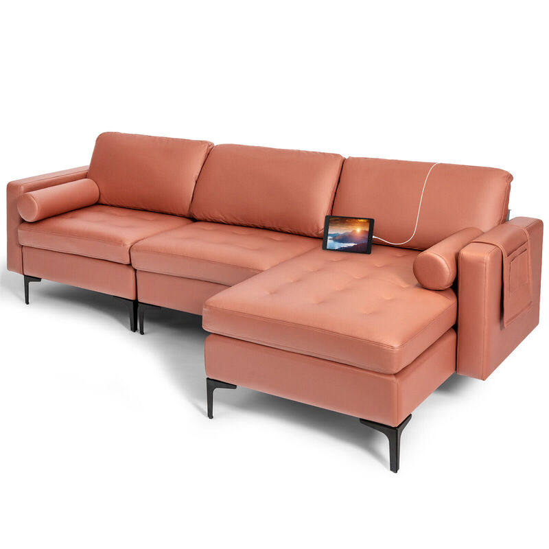 Modern Loveseat Sofa with 2 Bolsters and Side Storage Pocket