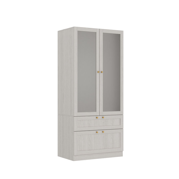 FUFU&GAGA Wardrobe Closet with Hanging Rod and Storage Drawers for Bedroom (31.5" W x 19.9" D x 70.9" H) Brown