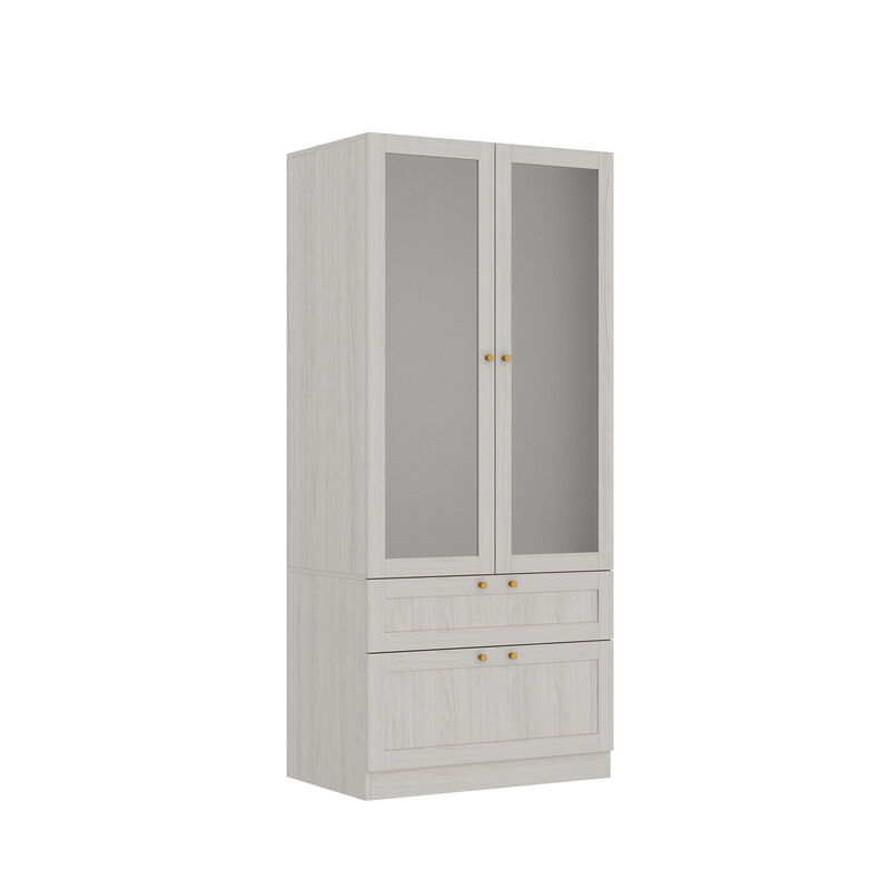 FUFU&GAGA Wardrobe Closet with Hanging Rod and Storage Drawers for Bedroom (31.5" W x 19.9" D x 70.9" H) Brown