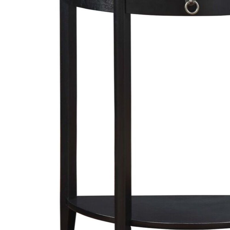 Wooden Half Moon Shaped Console Table with One Storage Drawer, Black-Benzara