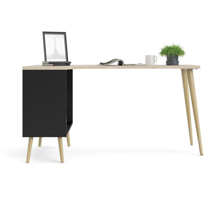 Tvilum Diana 2 Drawer, 3 Shelf Desk, Black Matte/Oak Structure