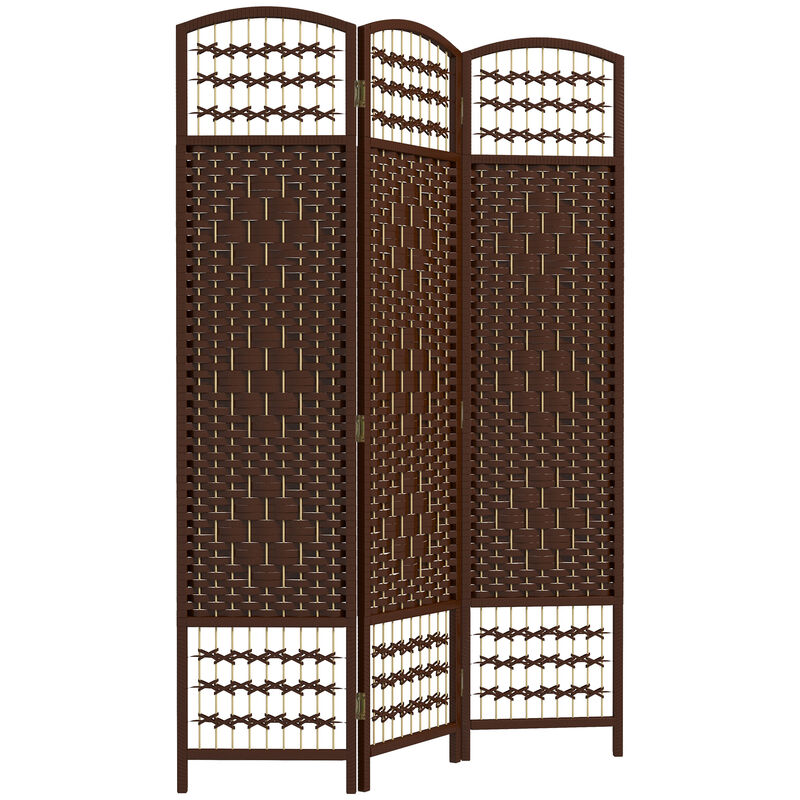 4 Panel Folding Room Divider Privacy Screen Wave Fiber Room Separator Brown