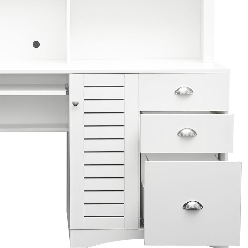 Home Office Computer Desk With Hutch, Antiqued Finish