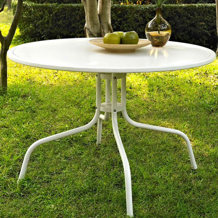 Hivvago Round Patio Dining Table in White Outdoor UV Resistant Metal