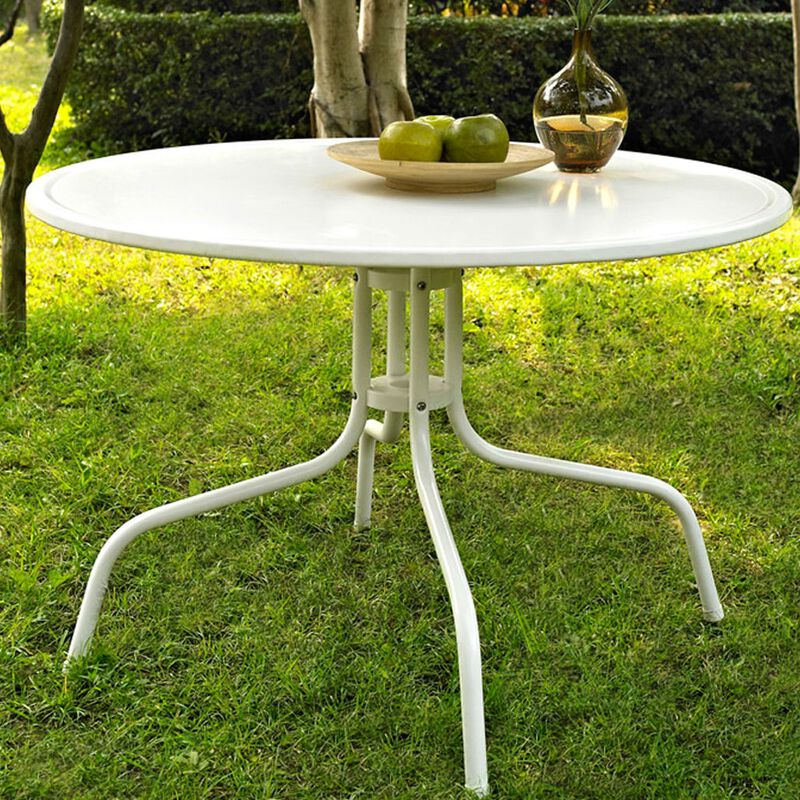 Hivvago Round Patio Dining Table in White Outdoor UV Resistant Metal