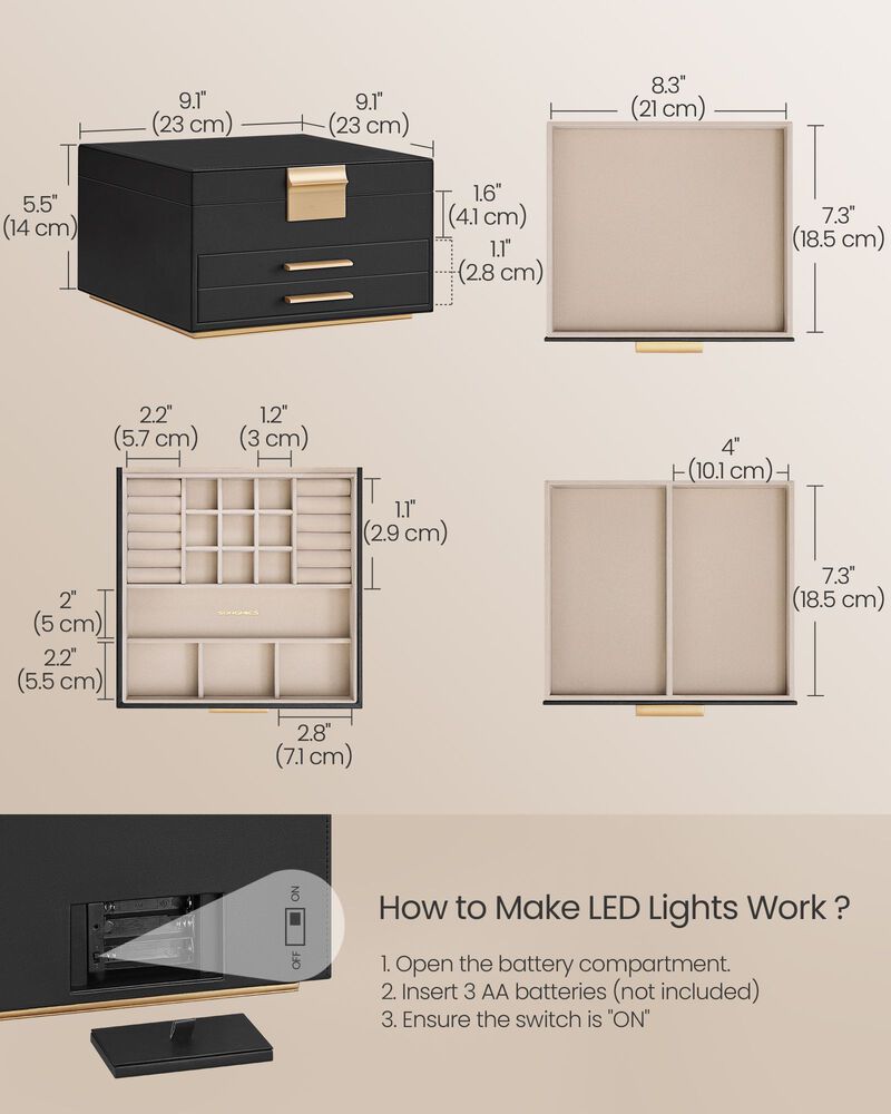 Jewelry Box with Mirror and LED Lights
