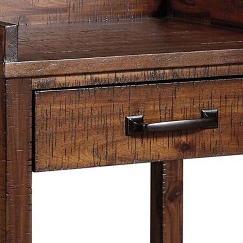 Wooden Printer Stand, 2 Drawers, 1 Open Compartment, Brown - Benzara