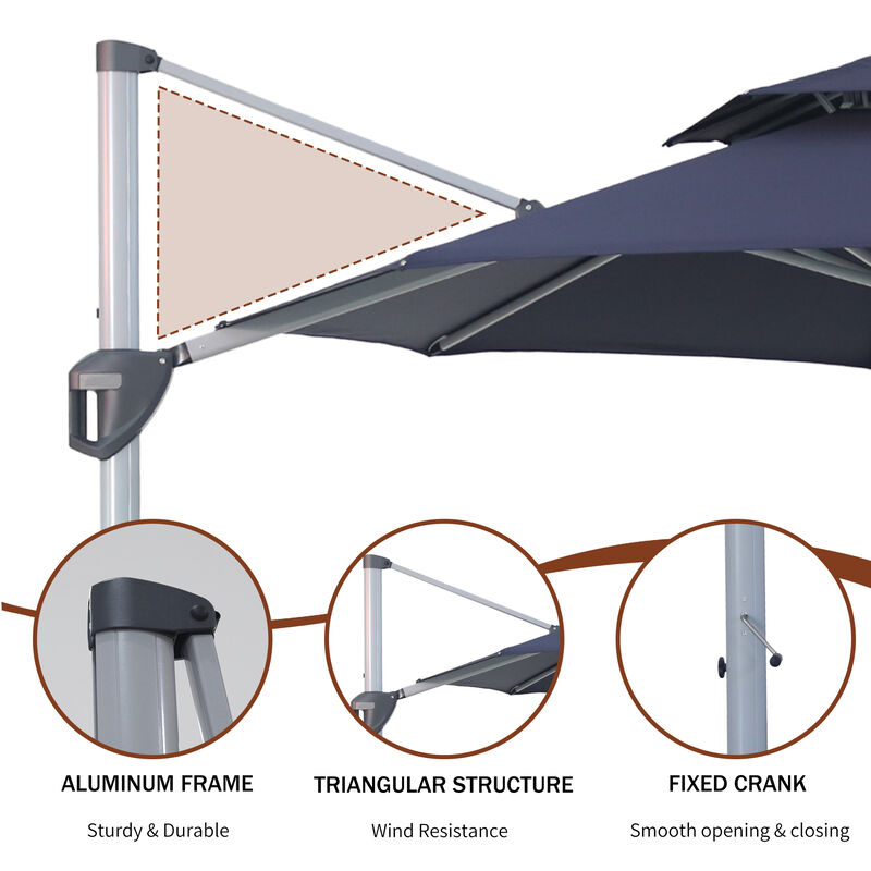 MONDAWE 11ft 2-Tier Square Cantilever Outdoor Patio Umbrella with Included Cover