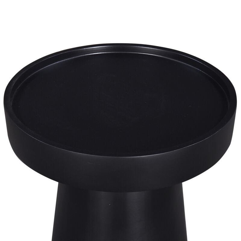 Side End Table, 16 Inch Raised Edge Round Top, Flared Base, Black Wood - Benzara