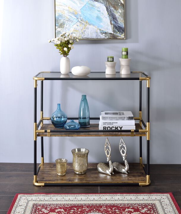 ACME Heleris Console Table, Black/Gold & Smoky Glass