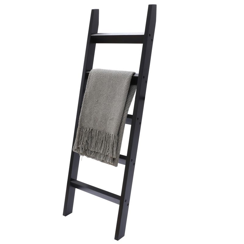 LuxenHome Black Wood 4.8ft Decorative Blanket Ladder
