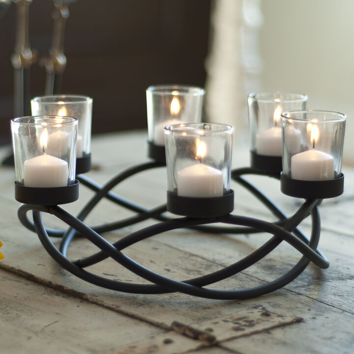 Round Waves Glass and Iron 6 Votive Candles Holder