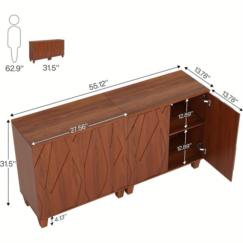 Sideboard Buffet Storage Cabinet, Retro Kitchen Sideboard Cabinet with Adjustable Shelves 55" Accent Cabinet with Doors for Living Room, Storage Lockers