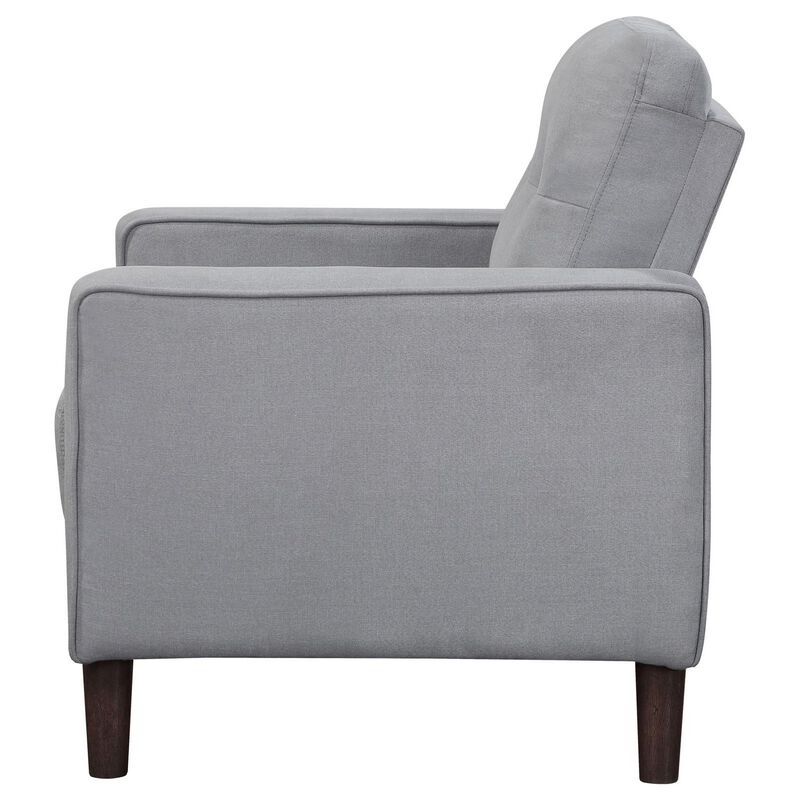 Bow 32 Inch Accent Chair, Grid Tufted, Track Arms, Self Welt Trim, Gray - Benzara