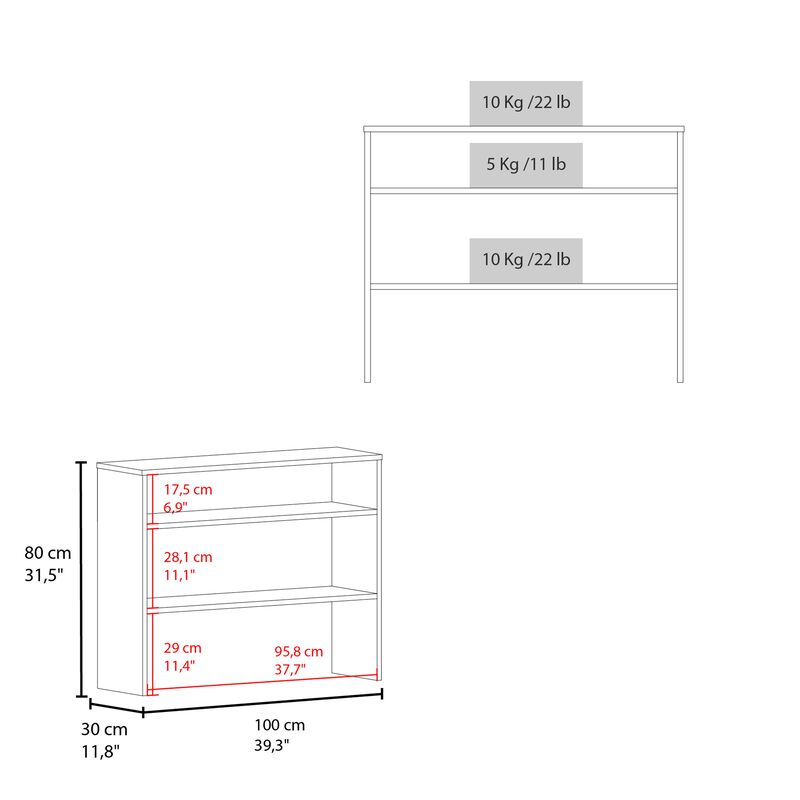 Saxman Library Desk 31.5" H, with 2 Shelves and 2 Legs, White