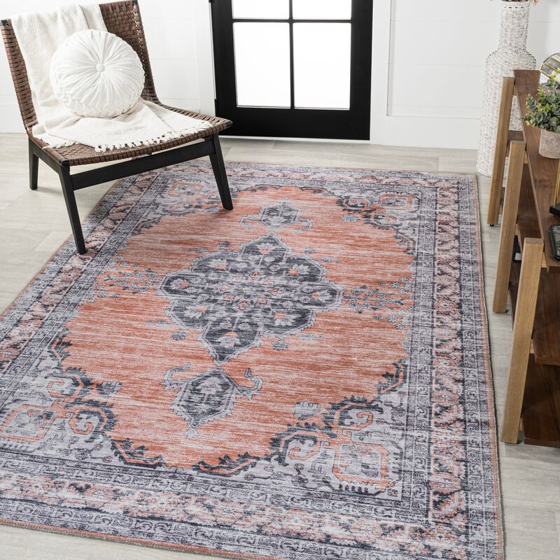 Wincer Chenille Cottage Medallion Machine-Washable Area Rug