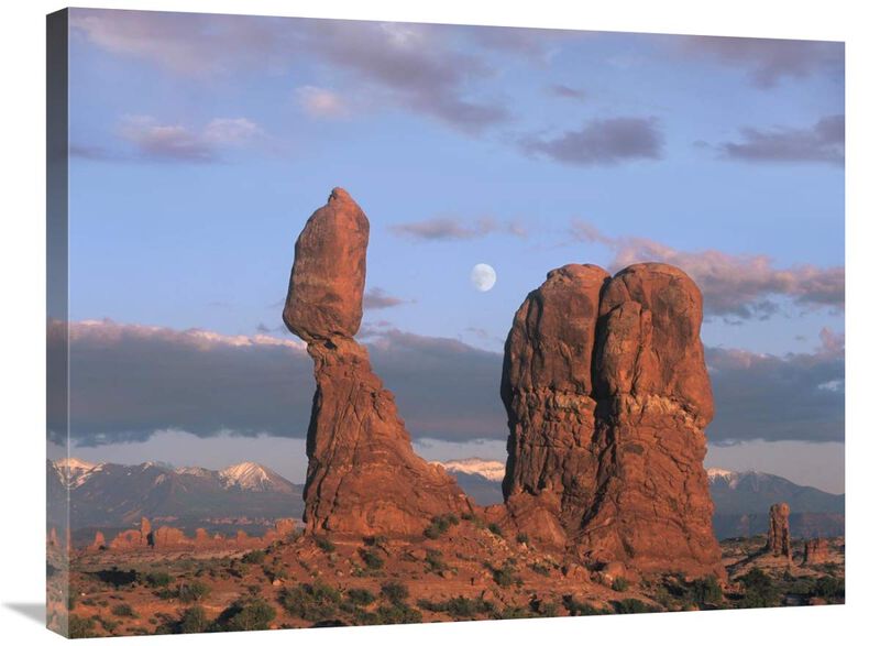Moon over Balanced Rock, Arches National Park, Utah-Canvas Art-32x24