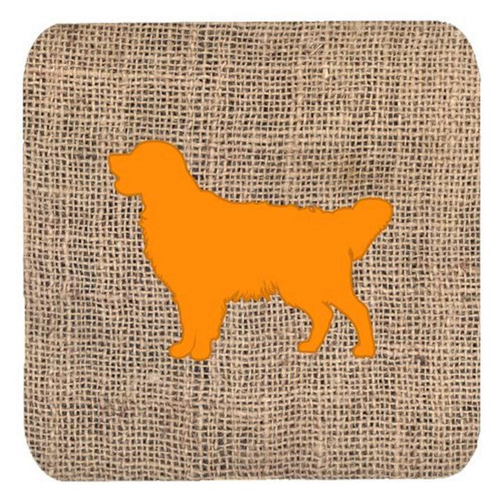 Caroline's Treasures BB1085-BL-OR-FC Golden Retriever Burlap and Orange Foam Coasters (Set of 4), 3.5 H x 3.5 W, Multicolor