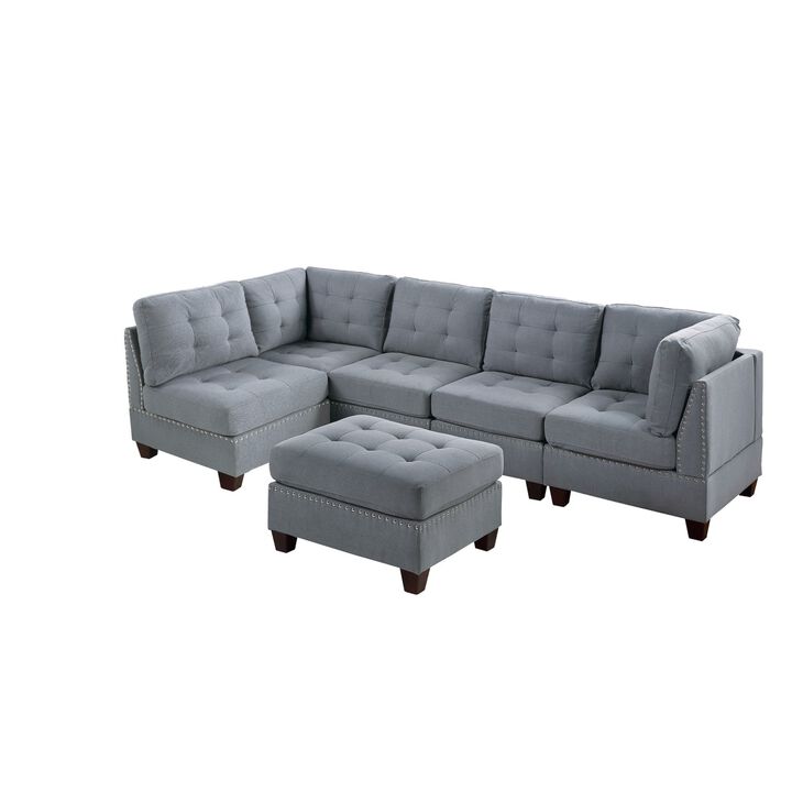 Modular 6 Piece Sectional Set with Ottoman - Linen Fabric