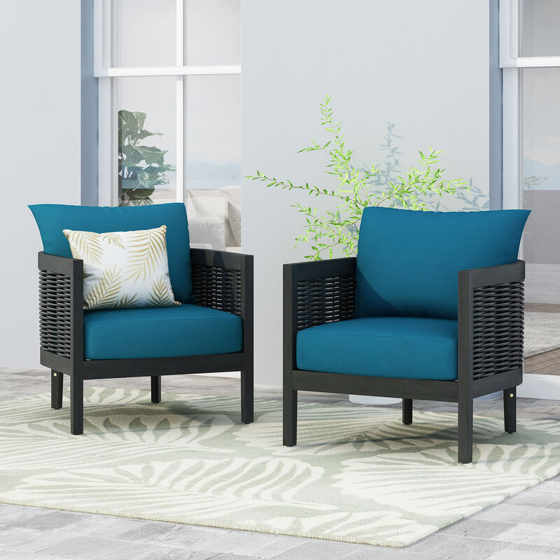 Merax Outdoor Acacia Wood Wicker Club Chair with Cushions