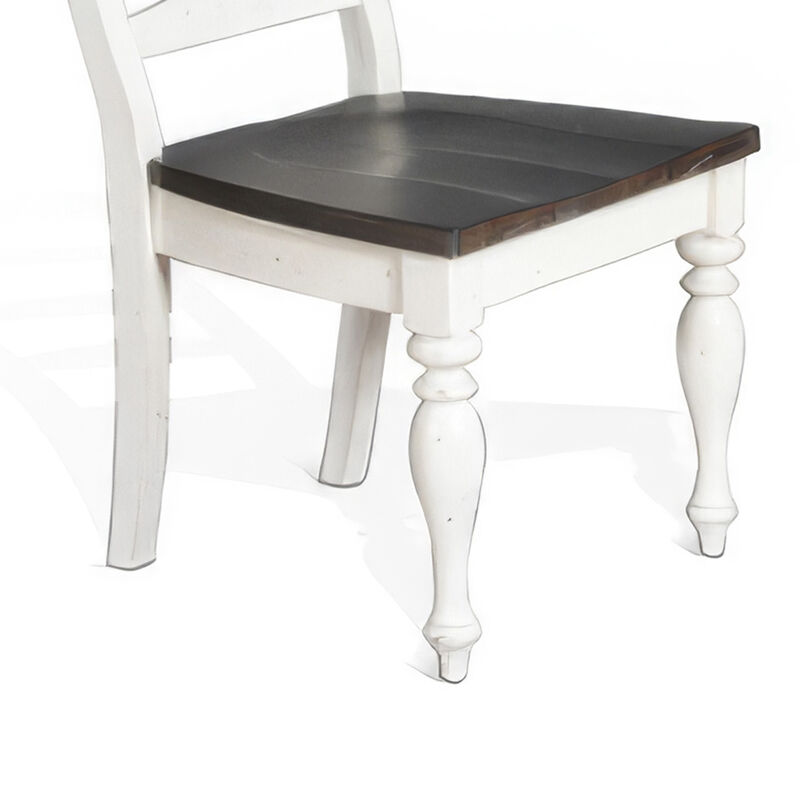 Orso Dining Chair, Ladderback Design, White and Dark Brown Mindi Wood - Benzara