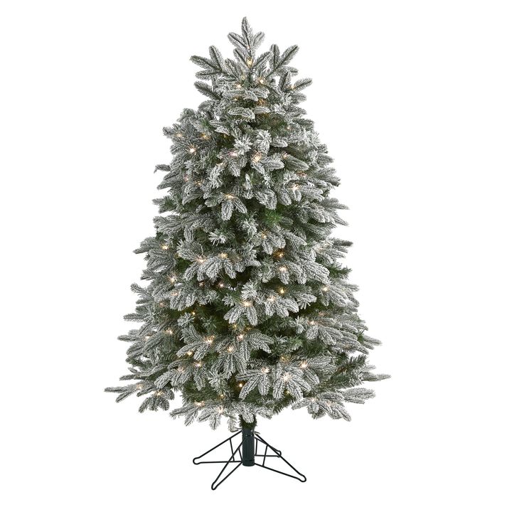 Hivvago 5 Feet Flocked Colorado Mountain Fir Artificial Christmas Tree with 300 Warm White Microdot (Multifunction) LED Lights with Instant Connect Technology and 511 Bendable Branches