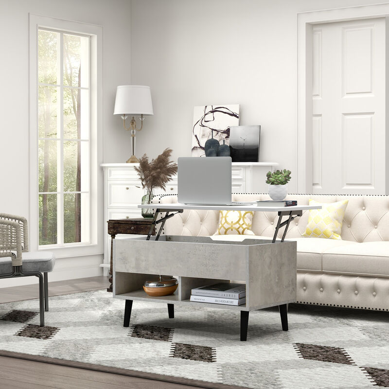 31.5 Inch Lift Top Coffee Table with Hidden Compartment and 2 Storage Shelves