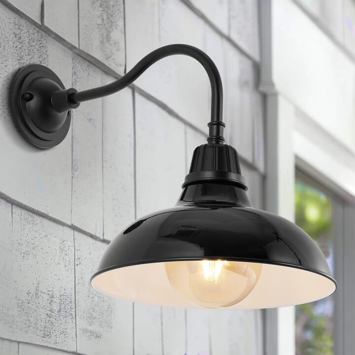 Aurora Farmhouse Industrial Indoor/Outdoor Iron LED Gooseneck Arm Outdoor Sconce