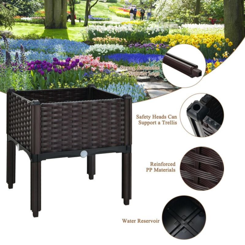 Hivvago 2 Set Elevated Plastic Raised Garden Bed Planter Kit for Flower Vegetable Grow-Brown