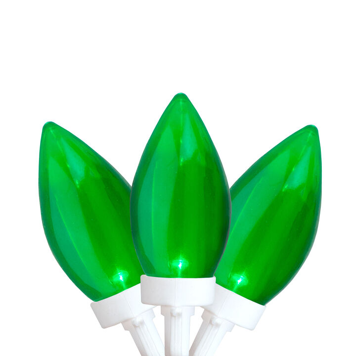 25 Count Green LED C9 Christmas Lights  16 ft White Wire