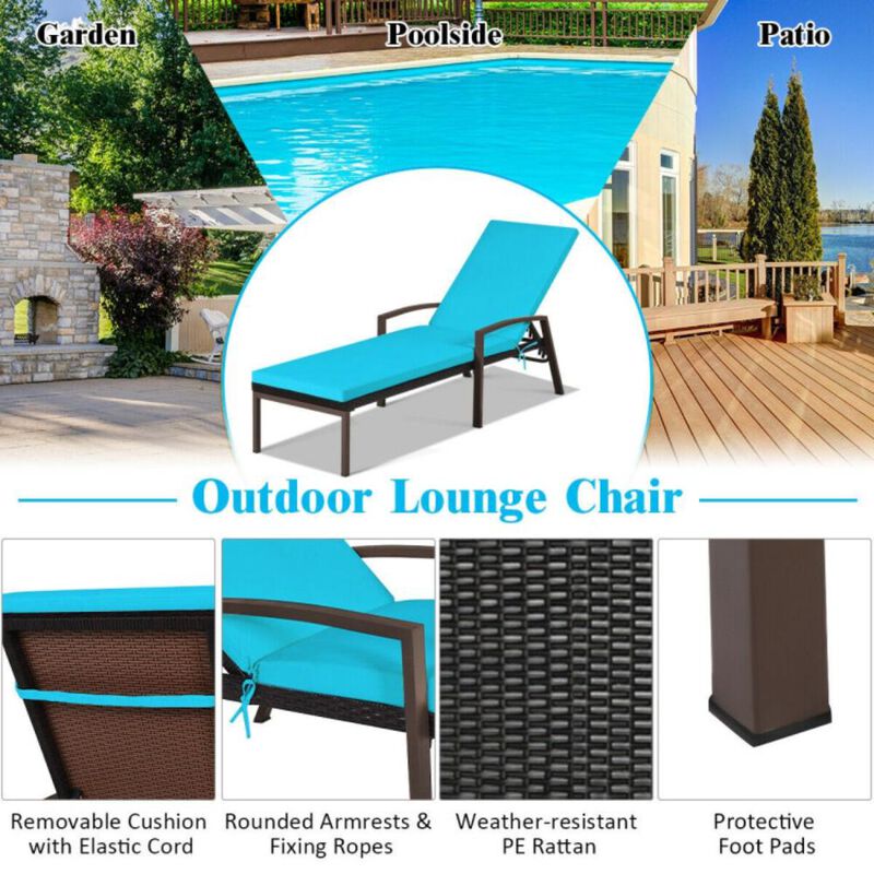 Hivvago 2 Pieces Patio Rattan Adjustable Back Lounge Chair with Armrest and Removable Cushions