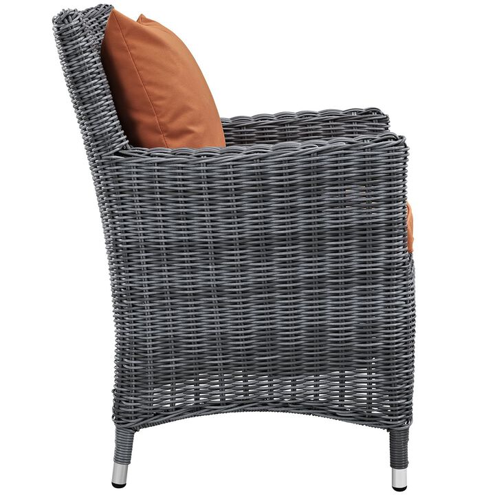 Modway Summon Wicker Rattan Outdoor Patio Sunbrella Dining Armchair in Canvas Tuscan