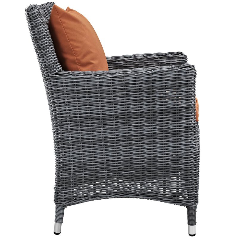 Modway Summon Wicker Rattan Outdoor Patio Sunbrella Dining Armchair in Canvas Tuscan