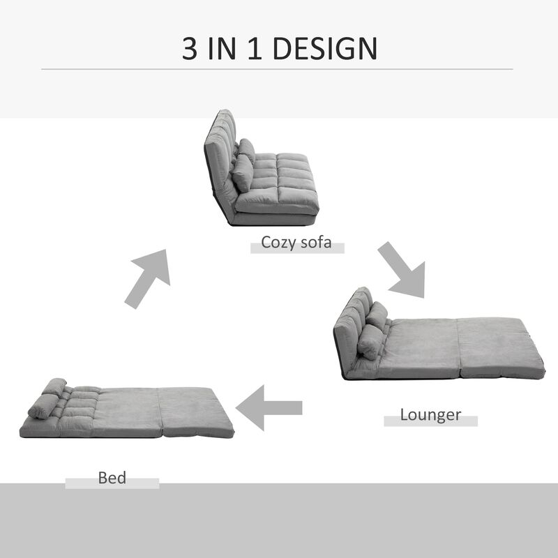 Gray Versatile Couch: Folding Upholstered Bed with Metal Frame