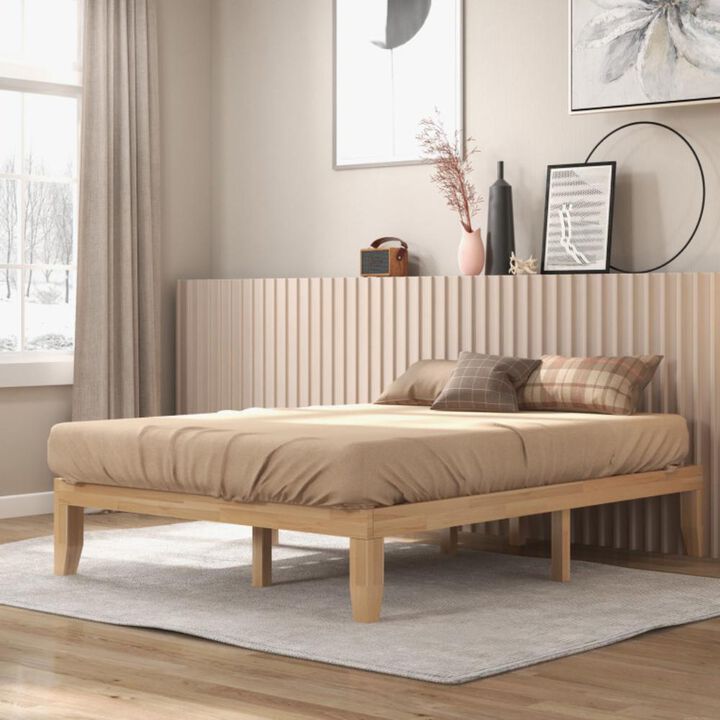 Hivvago 14 Inch Queen Size Rubber Wood Platform Bed Frame with Wood Slat Support
