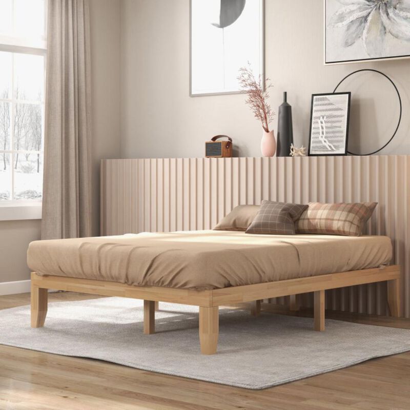 Hivvago 14 Inch Queen Size Rubber Wood Platform Bed Frame with Wood Slat Support